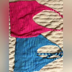 Pink and Blue Striped Knit Halter Tops
